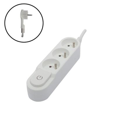 BLOC MULTIPRISE 3X16A + INTERRUPTEUR BLANC 1.50M FICHE PLATE