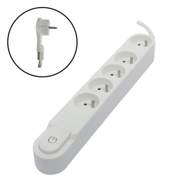 BLOC MULTIPRISE 5X16A + INTERRUPTEUR BLANC 1.50M FICHE PLATE