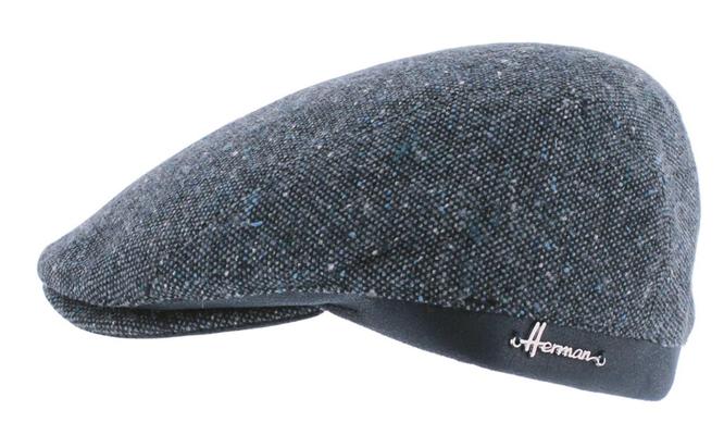 CASQUETTE PLATE TWEED BORD FAUX CUIR NOIR 55 S