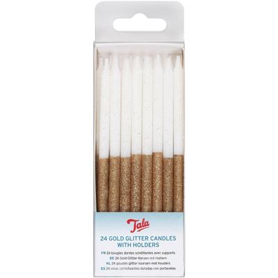 BOUGIES PAILLETTES D'OR AVEC SUPPORT 24PCS.