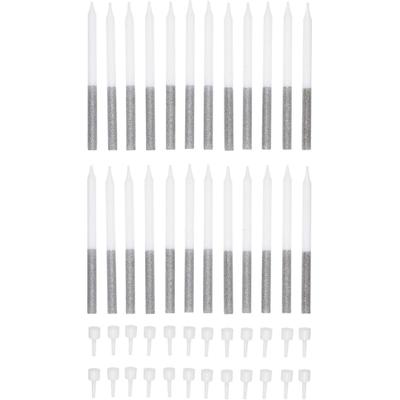 BOUGIES PAILLETTES D'ARGENT AVEC SUPPORT 24PCS.