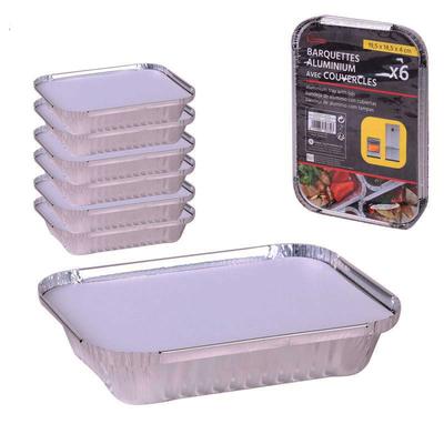 BARQUETTES ALU + COUVERCLES 19.5X14.5X4CM (6PCS)