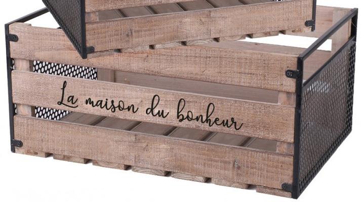 CAISSE RECTANGULAIRE BOIS ET METAL GRAND MODELE