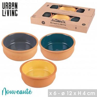 RAMEQUIN EN TERRE CUITE D.12XH4CM (6PCS-3COULEURS)