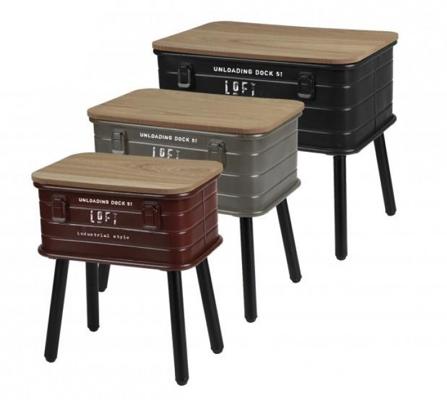 "LOFT & METAL" TABLE CAISSE METAL AVEC PIED ET PLATEAU / GRAND
