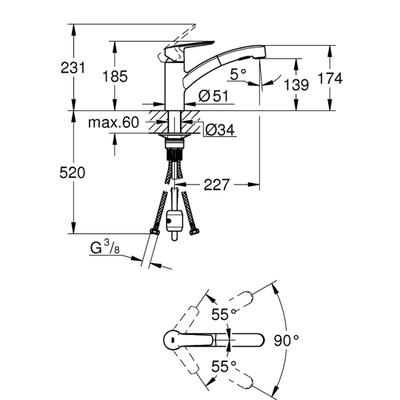 START MITIGEUR EVIER DOUCH.DUAL BEC BAS