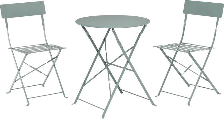 BISTRO TABLE + 2 CHAISES METAL VERT