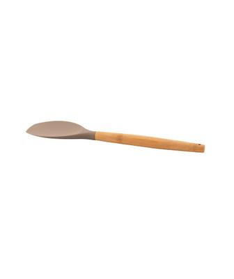 LECHE-PLAT EN SILICONE AVEC POIGNEE EN BAMBOU TAUPE