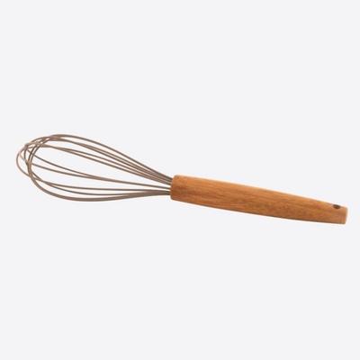 FOUET EN SILICONE AVEC POIGNEE EN BAMBOU TAUPE