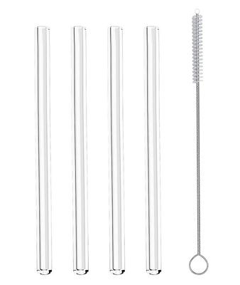 PAILLE VERRE REUTILISABLE 15CM D.6MM AVEC BROSSE (4PCS)