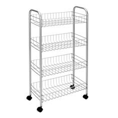 ETAGERE A ROULETTES POLYTH. 4 PANIERS ARGENTE