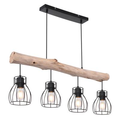 MINA SUSPENSION METAL E27 4X40W NOIR BOIS