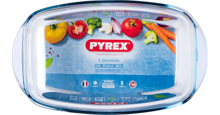 PYREX ESSENTIALS COCOTTE RECTANGULAIRE VERRE+COUVERCLE 37X22CM 7L
