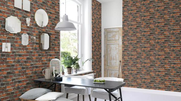 PAPIER PEINT INTISSE FACTORY IV BRIQUE ROUGE