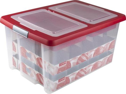 NESTA BOITE RANGEMENT NOEL 51L (40 BOULES) TRANSP/ROUGE