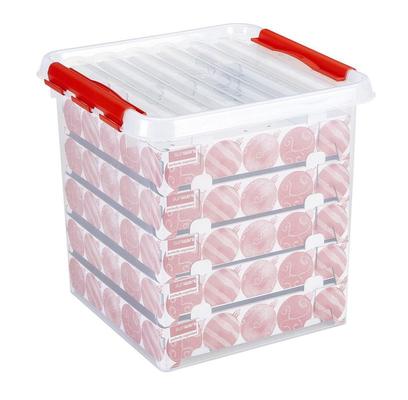 Q-LINE BOITE RANGEMENT NOEL 38L 5(125 BOULES) TRANSP/ROUGE