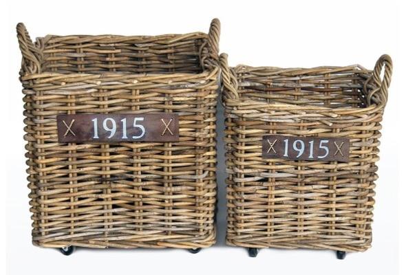 PANIER ROTAN CARRE SUR ROUE (2PCS)