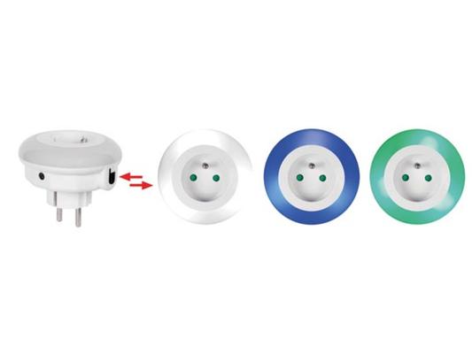 VEILLEUSE LED  + PRISE CAPTEUR CREPUSCULAIRE 3 COULEURS