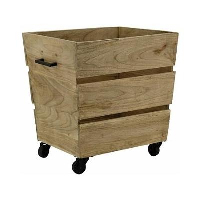 CORBEILLE SUR ROULETTES EN BOIS AVEC POIGNEES EN METAL 46X36.5X42CM