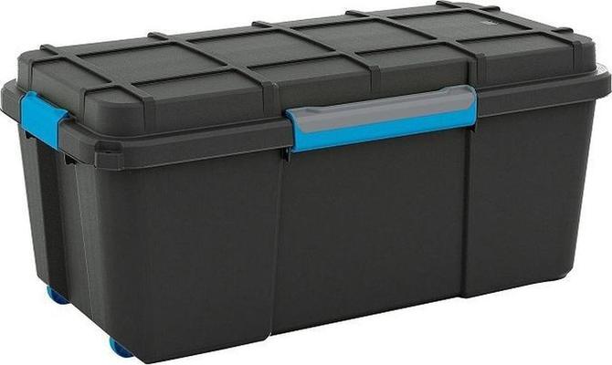 SCUBA BOX 80L AVEC ROULETTE NOIR/CLIPS BLEU