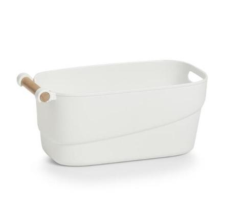 BOITE DE RANGEMENT PLASTIC/BOIS BLANC 27X14,5X12CM