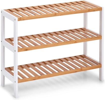 ETAGERE A CHAUSSURES 3 NIVEAUX BAMBOU/MDF BLANC 70X26X54CM